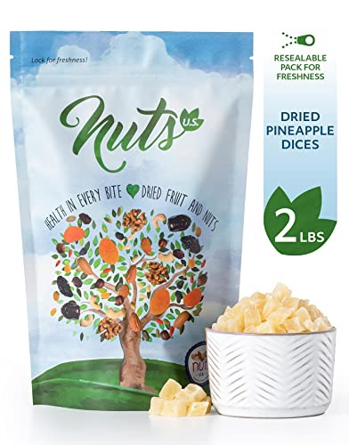 Nuts U.S. Dried Pineapple Dices No Added Colors And No Artificial Flavors Non Gmo Packed In Resealable Bags 2 Lbs