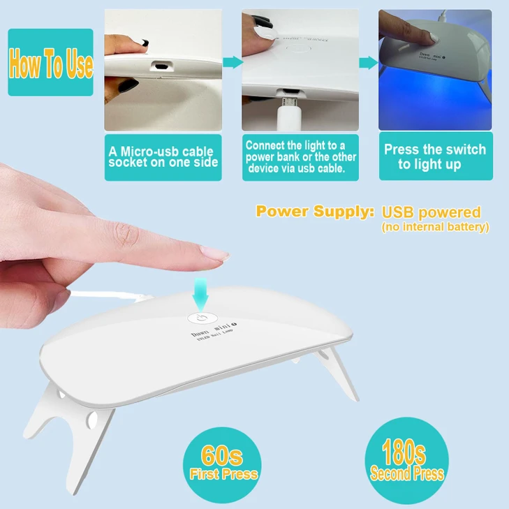 Kepma Uv Led Nail Dryer Mini Gel Nail Lamp Portable Curing Light 6W White