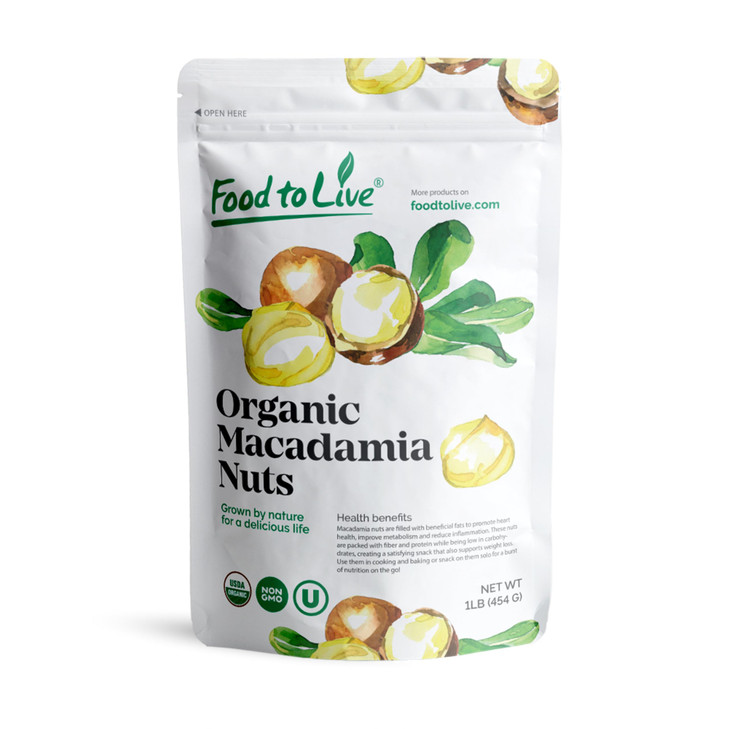 Organic Macadamia Nut Halves And Pieces 1 Pound Non Gmo Raw Shelled Unsalted Kosher Vegan Bulk. Keto Snack. Good Source Of Healthy Fats.