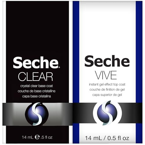 Seche Clear/Vive Base Coat and Gel Top Coat Duo Pack  Nail Strengthening & Long-Lasting High Shine, Top Coat Gel Nail Polish, Manicure Set, 14 mL Ea