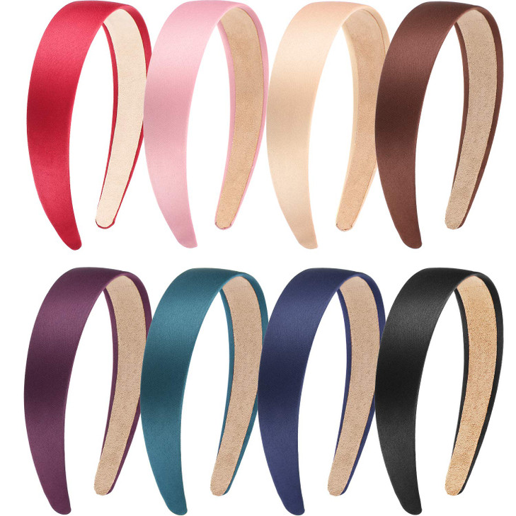 Blulu 8 Pcs Satin Headbands For Women Girl 1 Inch Hard Headband Multicolor