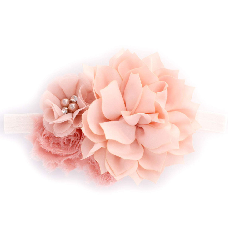My Lello Headband Shabby Fabric Flower Cluster Baby Infant Toddler Girl Stretchy Elastic Pink Blush