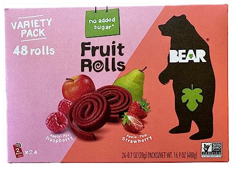 Bear Real Fruit Snack Rolls Strawberry And Raspberry Variety Pack 48 Roll 24Pk 2 Rolls Per Pack