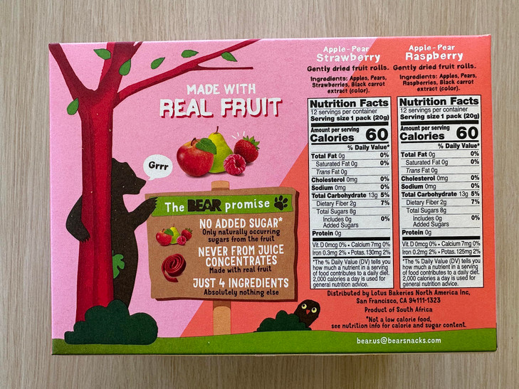 Bear Real Fruit Snack Rolls Strawberry And Raspberry Variety Pack 48 Roll 24Pk 2 Rolls Per Pack