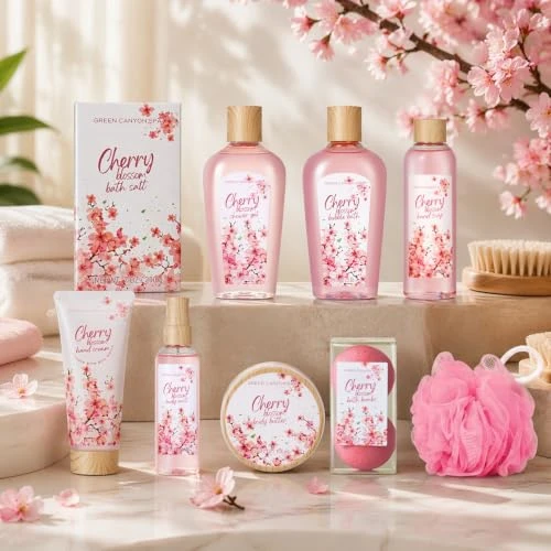 Green Canyon Spa 10Pc Cherry Blossom Spa Gift Baskets Gifts For Women