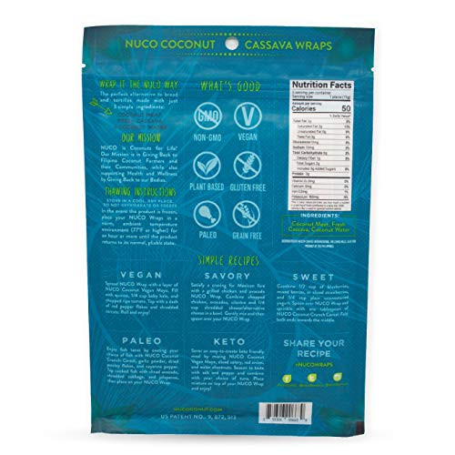 Nuco Organic Coconut Wraps Cassava Gluten Free Low Carb Vegan 5 Ct