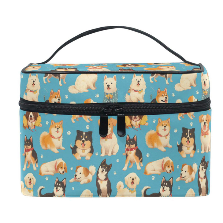 Cute Dog Puppy Makeup Bag Cosmetic Bag For Women Girls Cartoon Animal Paw Portable Makeup Pouch Box Large Capacity Travel Toiletry Brush Bag