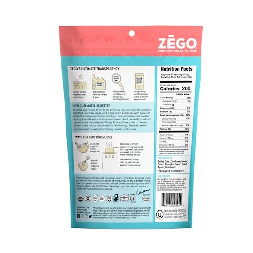 Zego Organic Muesli Cereal Cinnamon Twist Gluten Free 13 Oz Oats Dates Apples Ceylon Cinnamon Pumpkin And Sunflower Seeds No Cook Overnight