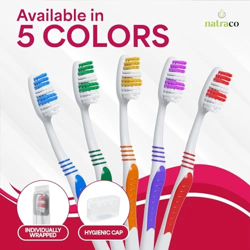Natraco Bulk Toothbrush Pack With Covers Premium Quality Individually Wrapped Colorful Tooth Brushes Medium Soft Bristles For Travel