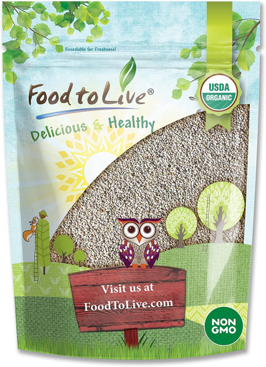 Food To Live Organic White Chia Seeds 3 Pounds Whole Raw Kosher Keto Sirtfood Vegan Bulk. Rich In Omega 3 Omega 6 Dietary Fiber Protein.