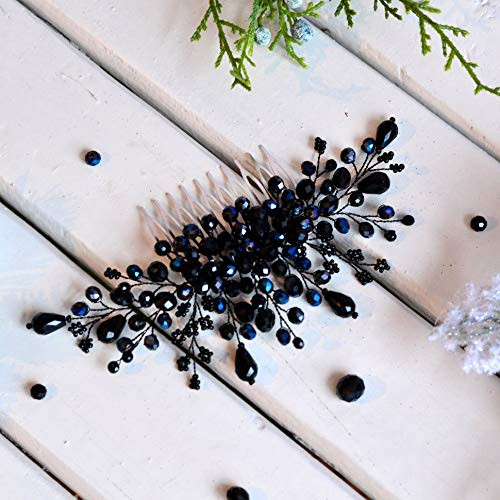 Kercisbeauty Wedding Bridal Hair Accessories Black Crystal Hair Comb Headband Hair Vine Party Prom Women Headpiece