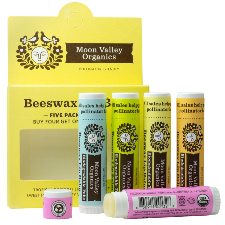 Moon Valley Organics Beeswax Lip Balm Variety Pack 5 Pack