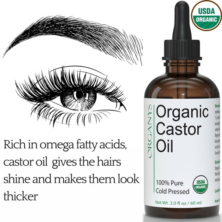 Organys Organic Castor Oil 2oz, For Longer Fuller Thicker Looking Hair Eyelashes & Eyebrows Enhances The Appearance Of Natural Lash & Brow Growth. Se