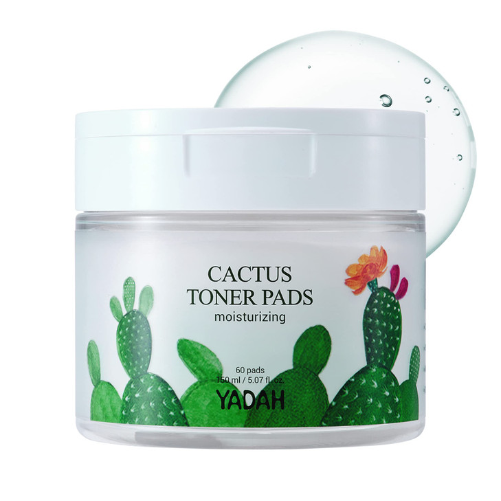 Yadah Cactus Toner Pads 5.07 Fluid Ounce 60 Count Cruelty Free Facial Cleansing Exfoliator Toning Hydrating Treatment Wipes For Clear Pores