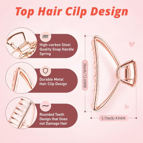 Vinbee Metal Hair Clips For Women Hair Claw Clips Medium For Thick Hair 3 Pack Silver Plus Gold Plus Rose Gold