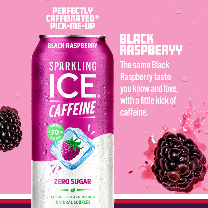 Sparkling Ice Caffeine Black Raspberry Sparkling Water With Caffeine Zero Sugar With Antioxidants And Vitamins 16 Fl Oz Cans Pack Of 12