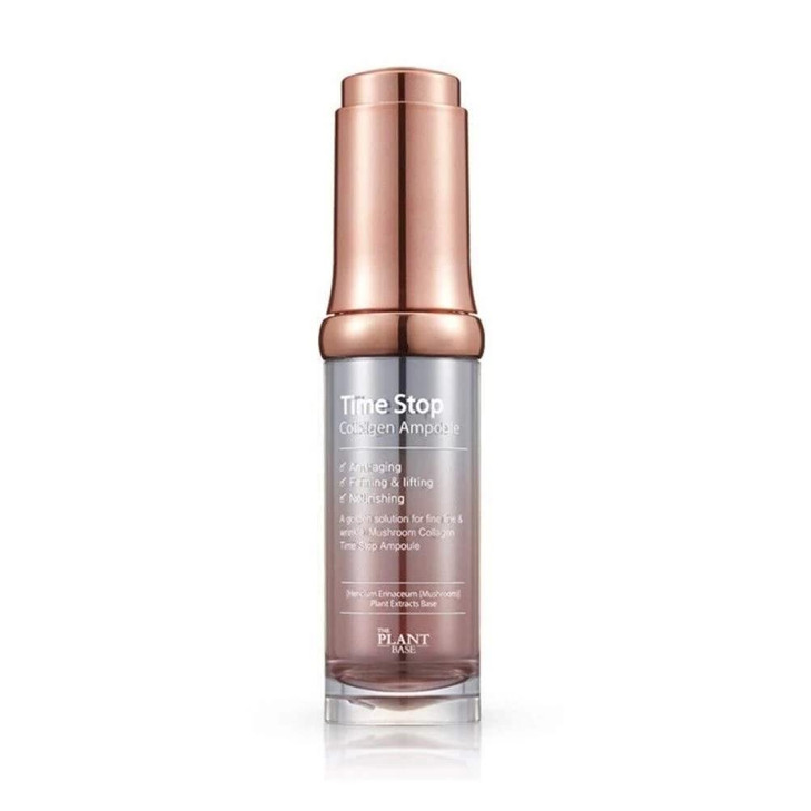 The Plant Base Korean Collagen Serum Time Stop Mushroom Ampoule 76.5 Percent Mushroom Extract And Vegan Collagen Face Serum For Anti Aging