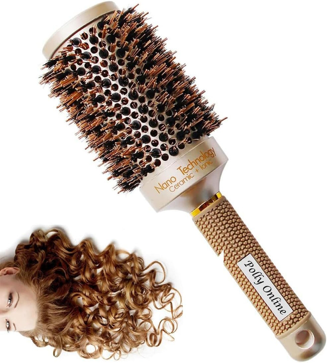 Round Hair Brush Blow Drying Brush Ionic Boar Bristles Anti Static Round Brush For Hair Drying Curling And Straightening Gold 45Mm