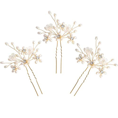 Sppry Elegant Pearl Wedding Hair Pins Pack Of 3 Gold