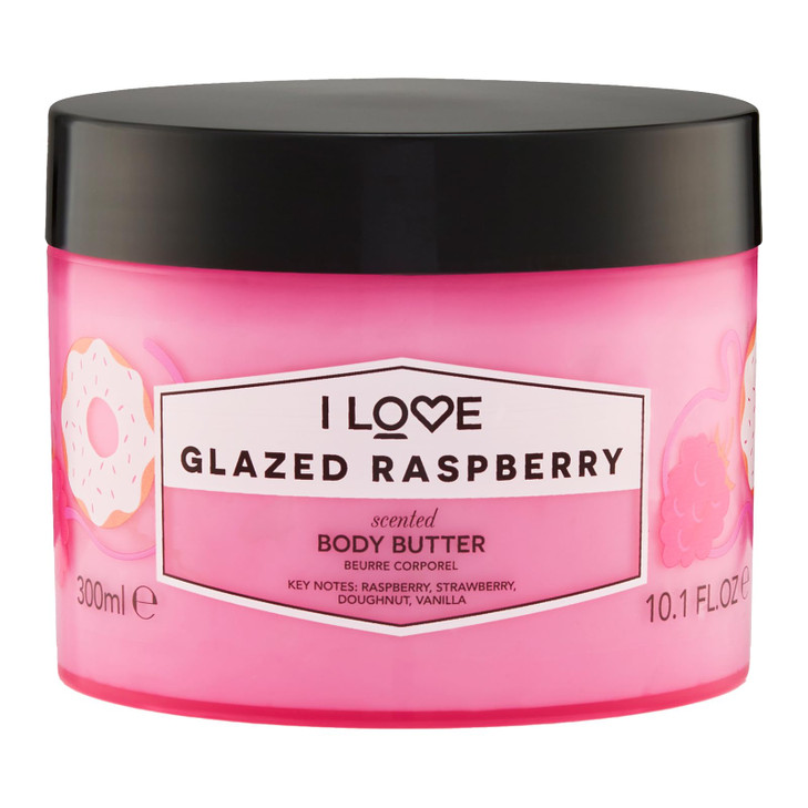I Love Glazed Raspberry Scented Body Butter - Hydrating Body Butter for Dry Skin - Vitamin E and Aloe Vera - Shea Butter and Coconut Oil - 10.1 oz