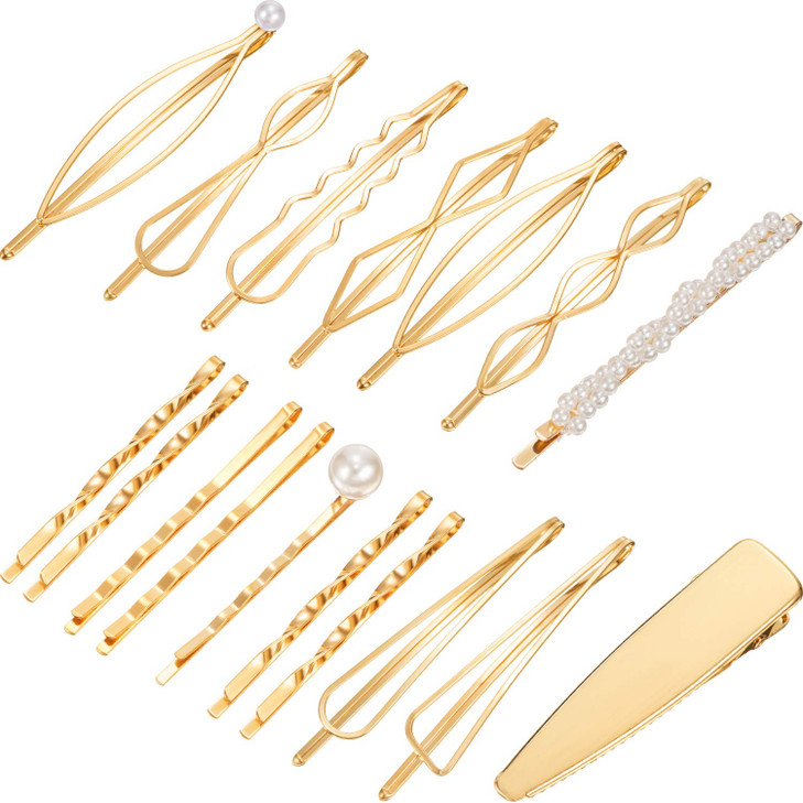 17 Pcs Gold Hair Pin Clip Pearl Bobby Decorative Barrette For Women Wedding