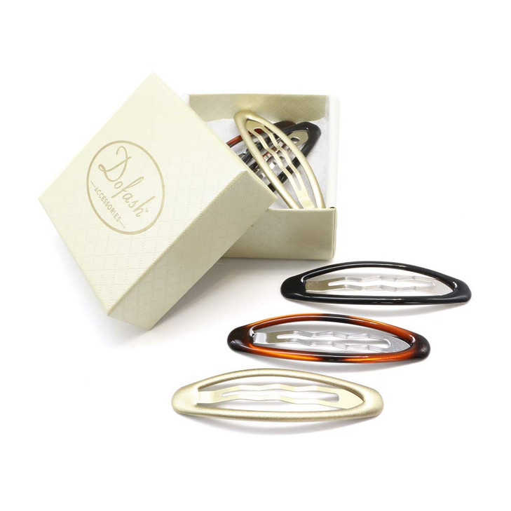 Dofash 6Pcs Ellipse Shaped(Looks Like 3D Effect) Epoxy Snap Hair Clips Hair Grips Metal Hair Clips 8Cm/3.15IN Hair Accessories For Girls Three Color