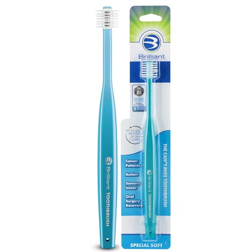 Brilliant Specialty Adult Round Toothbrush for Sensitive Mouths to Support Chemo and Other Sensory Oral Care Needs with Ultra Soft Bristles, Teal, 1