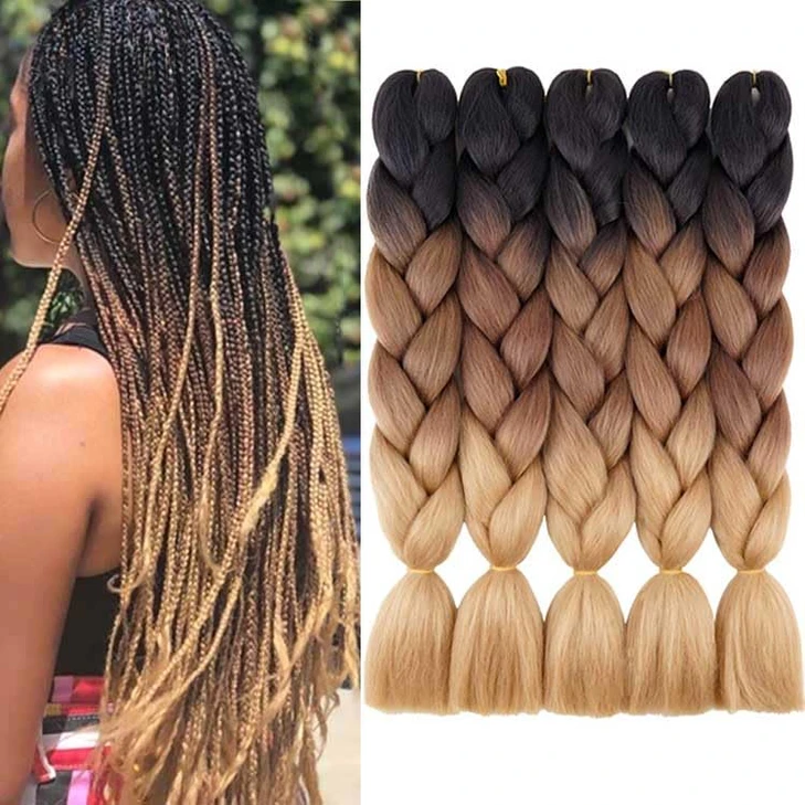 Ombre Braiding Hair Synthetic Brown Braiding Hair Extensions Afro Crochet Hair 3 Tones 5Pcs 53 Black To Brown To Blonde