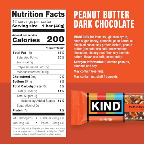 Kind Healthy Snacks Bars Peanut Butter Dark Chocolate Gluten Free Low Sodium Snacks 7G Protein 24 Count