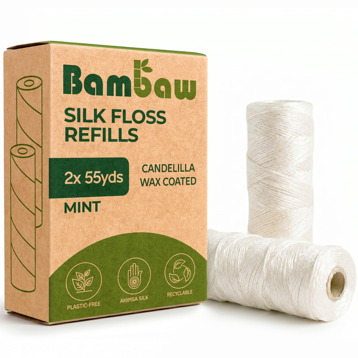 Refill Silk Dental Floss Candelilla Wax Tooth Floss Natural Dental Tape Plastic Free Dental Floss Eco Floss Stainless Steel Zero Waste Floss