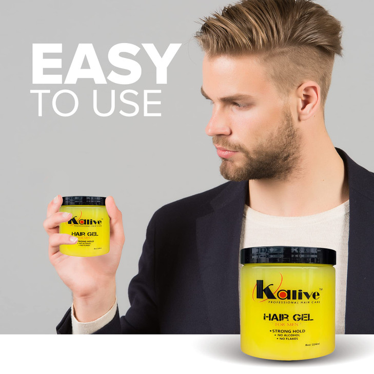 KALIVE Men's Hair Styling Gel 8 oz, Strong-Hold and Light Shine all day, No Flaking.
