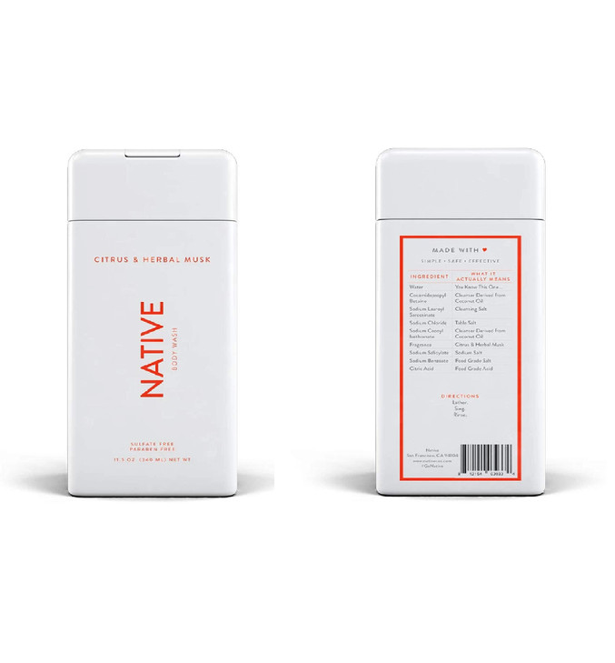 Native Body Wash Citrus And Herbal Musk 11.5 Oz 340Ml