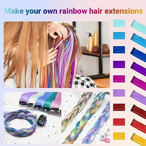 Tofafa 22 Pcs Colored Hair Extensions Clip In Rainbow Hairpieces Gift 22 In