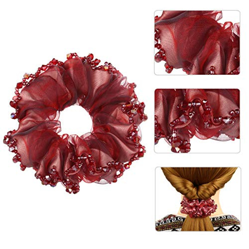 Cottvott 3 Pack Chiffon Hair Rope Yarn Beads Hair Ties Women Hair Accessories Scrunchies Red Pink Lightpurple
