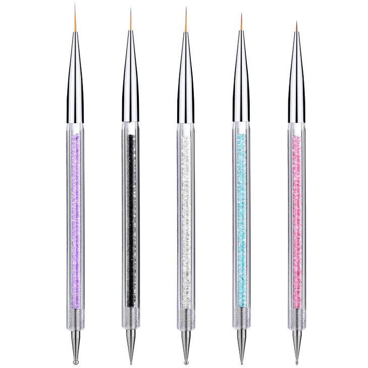 Gel Polish Nail Art Brushes Set 5 Pcs Dual Ended Nail Paint Brushes For Nail Art With Fine Liner Brushes And Dotting Pen 5 7 9 11 13 Mm