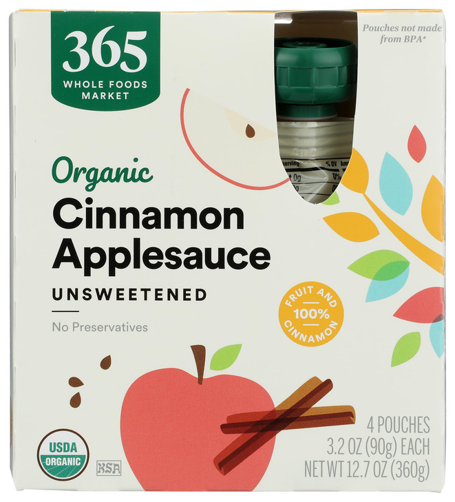 365 By Whole Foods Market Organic Cinnamon Applesauce Pouches Unsweetened 3.2 Ounce Pack Of 4