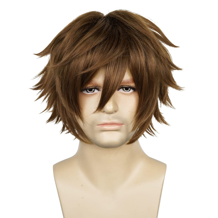 Labeauté Short Dark Brown Anime Cosplay Wig Male Men Anime Layered Unisex Heat Resistant Hair Wig With Bangs For Party And Halloween For