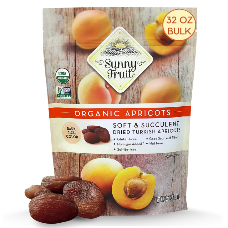 Sunny Fruit Soft Organic Turkish Dried Apricots 2 Pound Bulk Bag