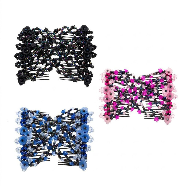 Lovef 3Pcs Elastic Double Hair Comb Clips Stretchy Fashion Magic Hairpins Headbands For Stylish Hairstyles