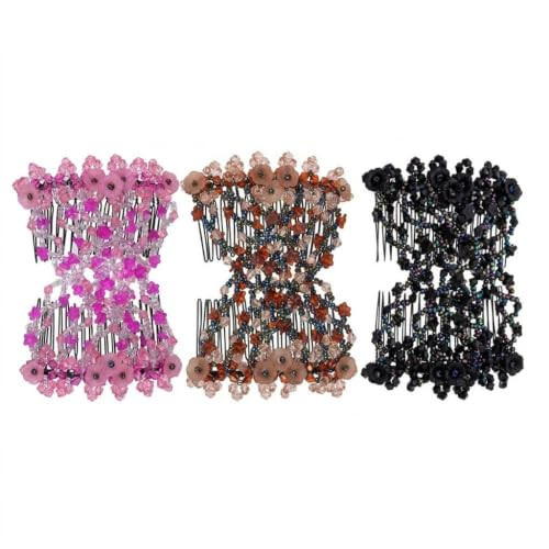 Lovef 3Pcs Elastic Double Hair Comb Clips Stretchy Fashion Magic Hairpins Headbands For Stylish Hairstyles