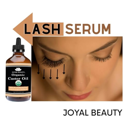 Joyal Beauty Castor Oil Usda Certified Organic 4Oz . 100 Percent Pure Cold Pressed Unrefined Hexane Free Glass Bottle. Free Mascara