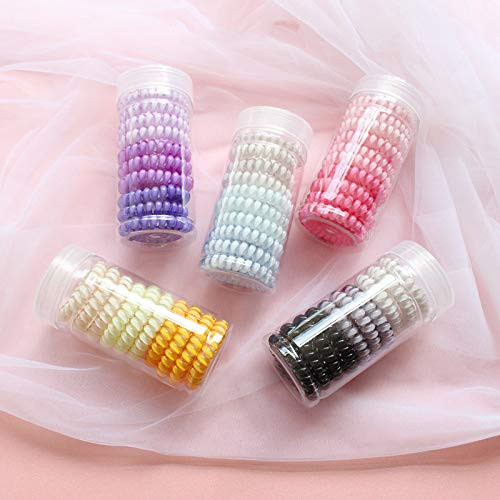Canjoyn 10 Pcs Spiral Rubber Hair Ties And Holders Elastic Coil Hair Bands No Crease Ponytail Holders For Women With Thick Hair Pink