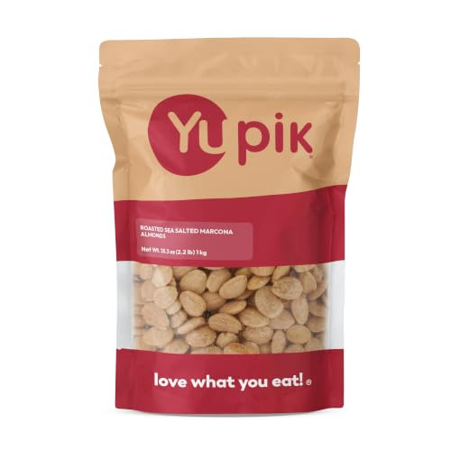 Yupik Roasted Sea Salted Marcona Almonds 2.2 Lb 35.2 Oz Gluten Free Vegan Kosher Whole Nuts Salted Skinless Blanched Seasoned Nuts With Sea