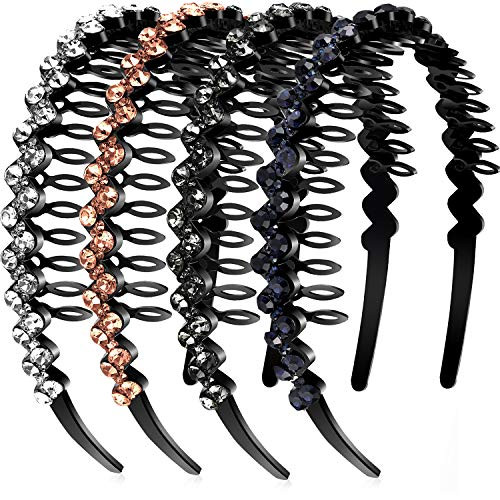 Yaomiao 4 Pcs Rhinestone Headband With Teeth Comb Wave Rhinestone Crystal Hoop For Women Sparkly Crystal Plastic Hairband Hair Accessories