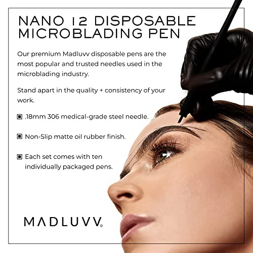 Madluvv Nano 12 Microblading And Pmu Brow Pen 18Mm Disposable 10 Pack