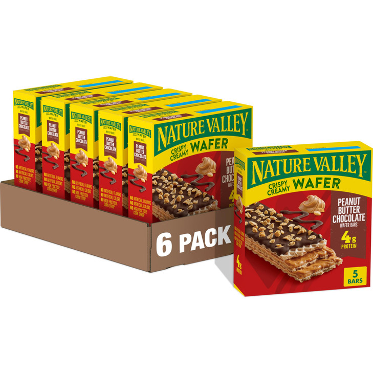 Nature Valley Wafer Bars Peanut Butter Chocolate 5 Bars Per Box 6.5 Oz Pack Of 6 Crispy Wafer Texture Peanut Butter Layers And Chocolate