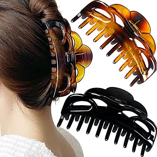 Large Hair Clips For Long Thick Hair Women And Girls Black Plus Brownish 2Pcs In Set