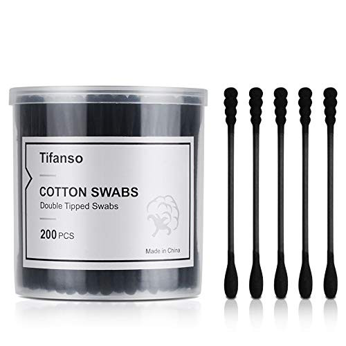 Tifanso 200 Count Black Double Tipped Cotton Swabs Hypoallergenic Natural