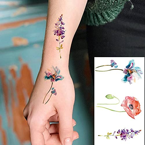 Coktak 12Pieces Lot 3D Watercolor Lavender Flower Temporary Tattoos For Women Body Art Arm Fake Flora Adults Tattoosticker Waterproof Girls