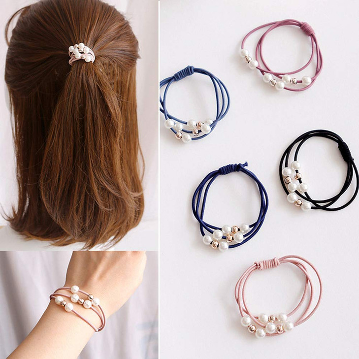 20 Pcs Korean Hair Accessories For Girls Multi Layer Hair Rings With Pearls Elastic Ties And Rope Hairbands